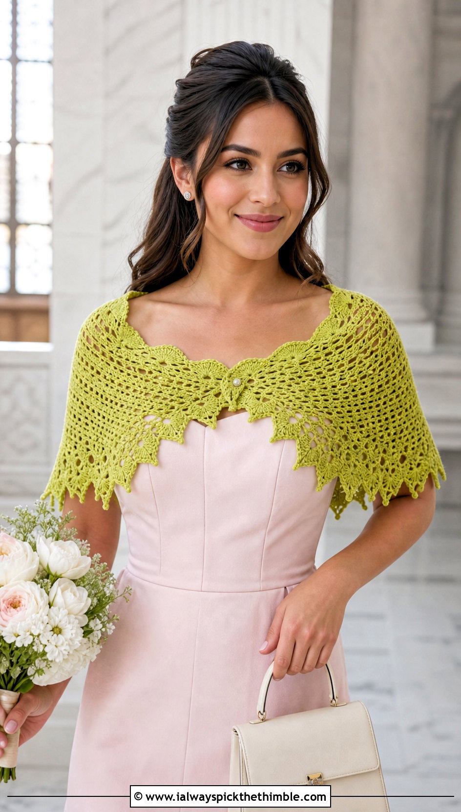 Crochet Wedding Shawlette With Courthouse Mini Dress - 25 crochet wedding shawl outfit ideas