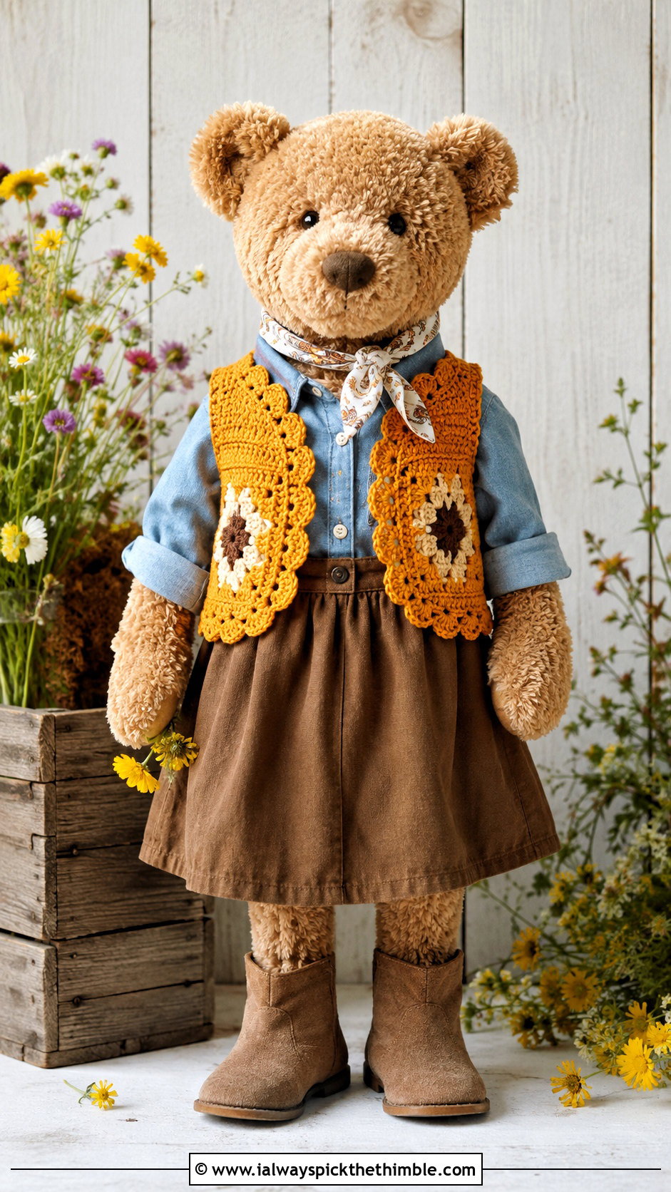 Crochet Western Vest With Chambray Shirt And Skirt - 25 crochet jellycat clothes and outfit ideas
