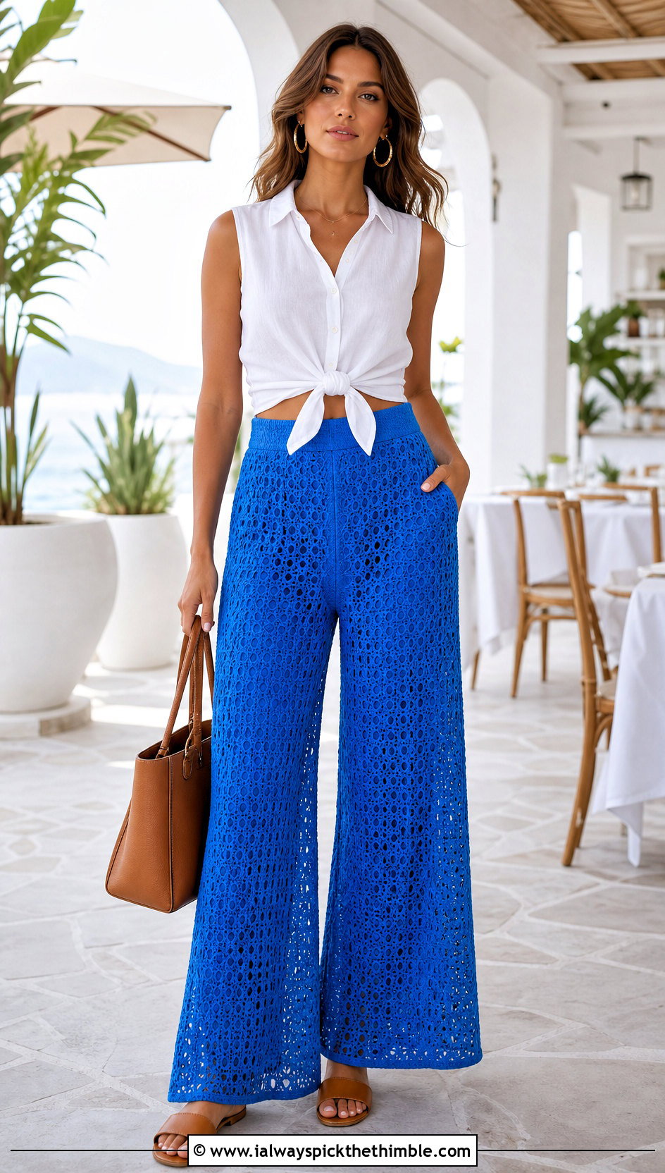 Crochet Wide Leg Pants With Button Down Shirt - 25 crochet clothes for women outfit ideas