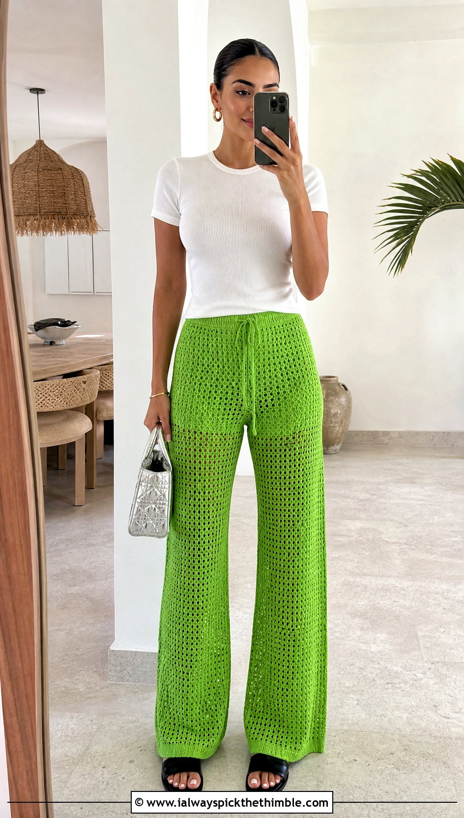 Crochet Wide Leg Pants With Fitted T Shirt - 15 summer crochet outfits ideas
