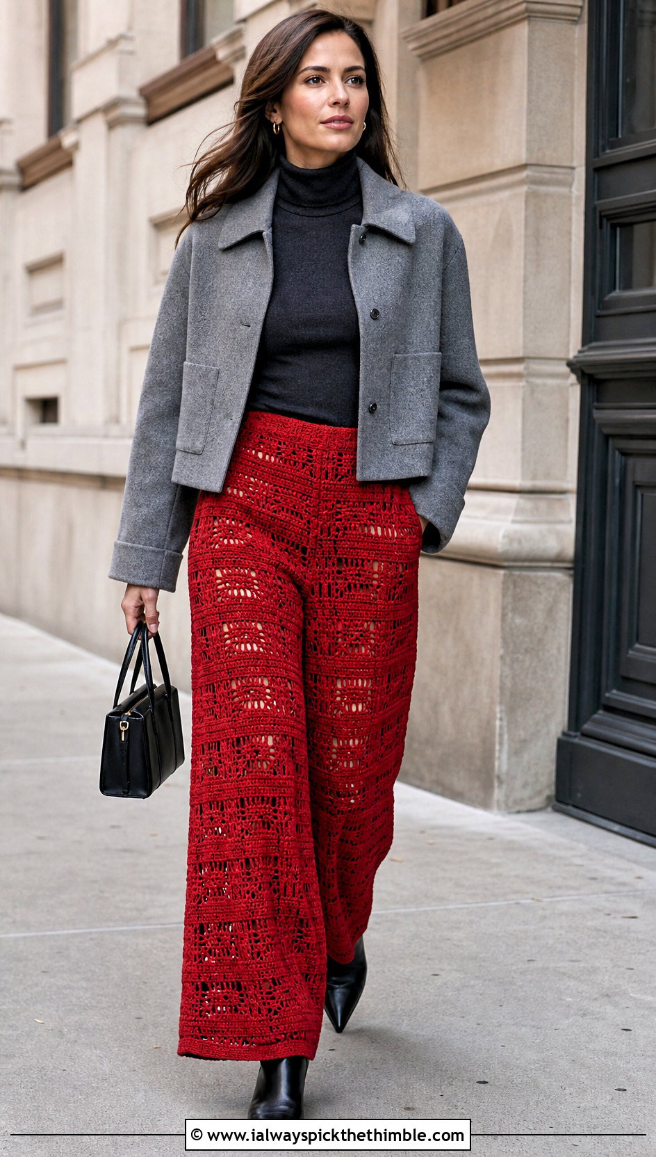 Crochet Wide Leg Pants With Fitted Turtleneck - 25 crochet fall clothes and outfit ideas