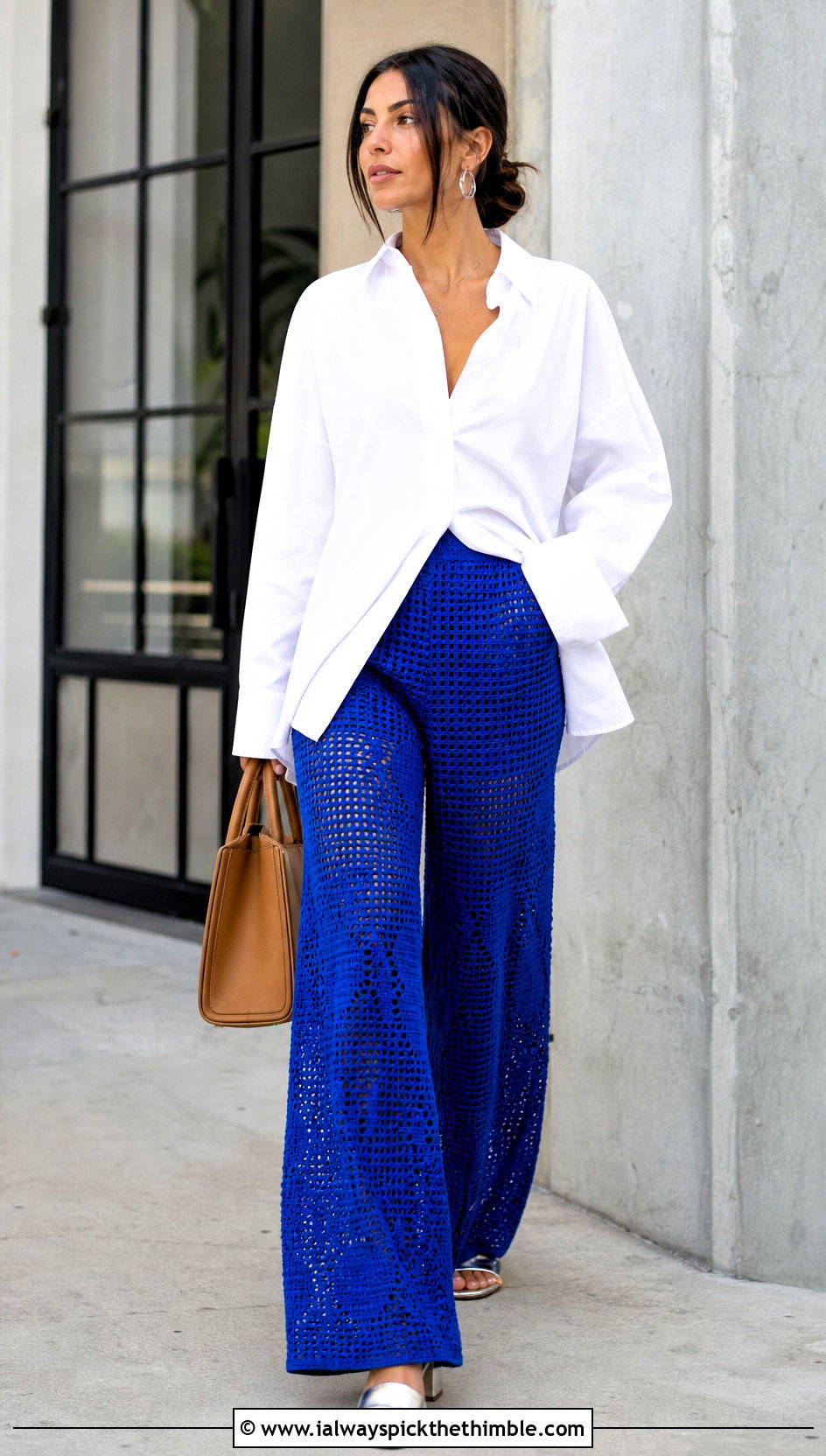 Crochet Wide Leg Pants With Oversized Poplin Shirt - 25 cute crochet clothes ideas