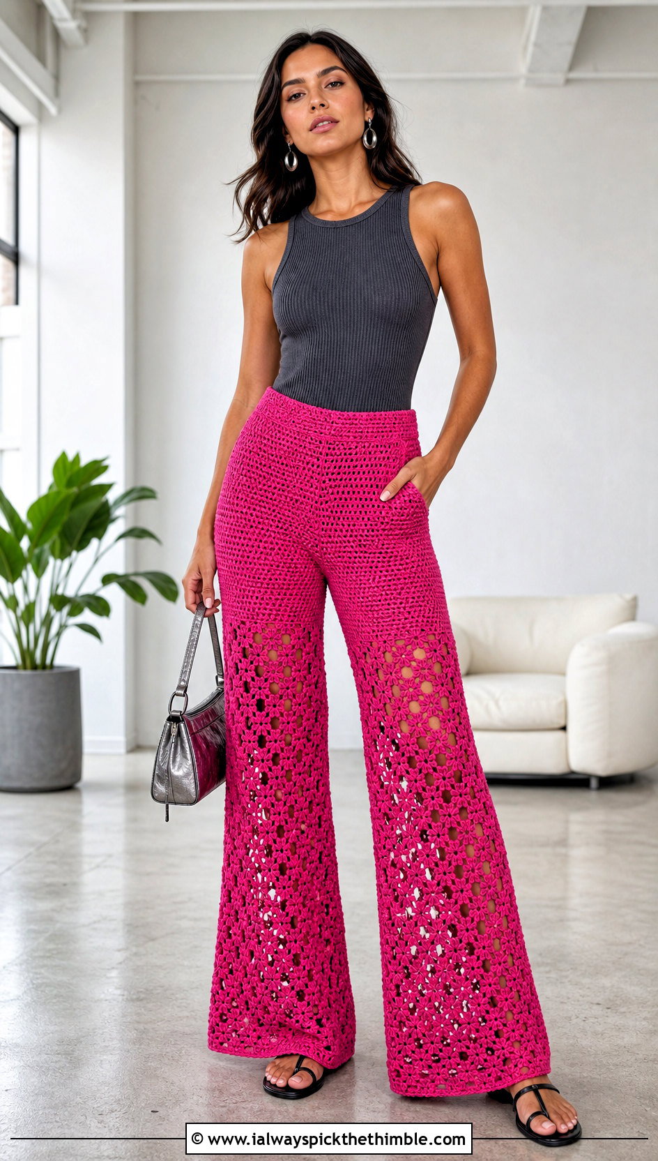Crochet Wide Leg Pants With Ribbed Bodysuit - 15 Crochet Diy Clothes Ideas