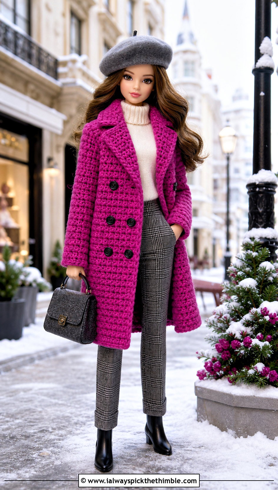 Crochet Winter Coat With Plaid Trousers - 25 crochet doll clothes and outfit ideas