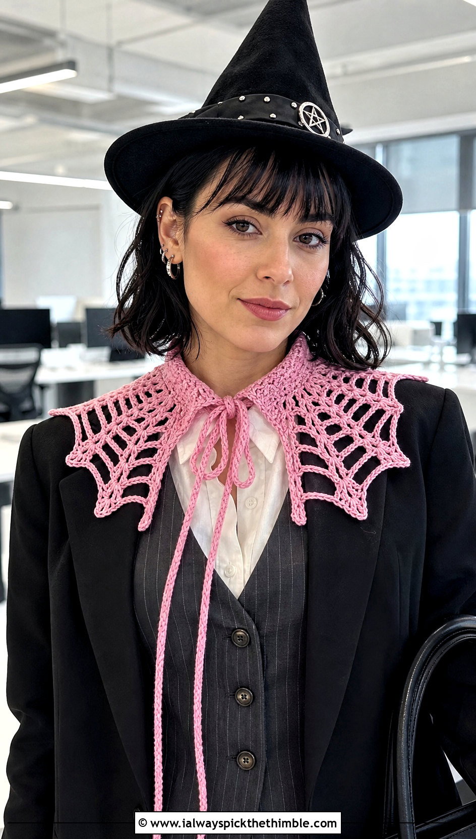 Crochet Witch Collar With Pinstripe Suit - 20 crochet witch costume outfit ideas