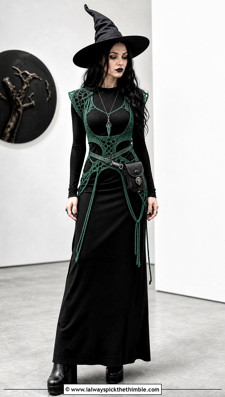 Crochet Witch Harness With Long Sleeve Maxi Dress - 20 crochet witch costume outfit ideas