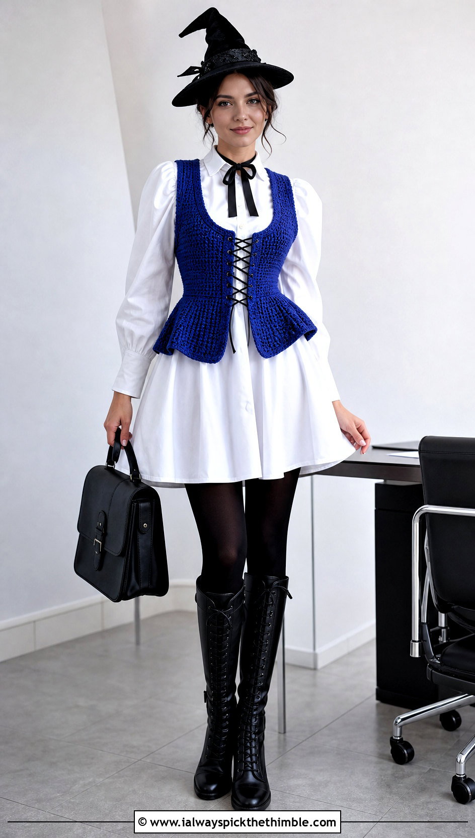 Crochet Witch Peplum Vest With White Shirt Dress - 20 crochet witch costume outfit ideas