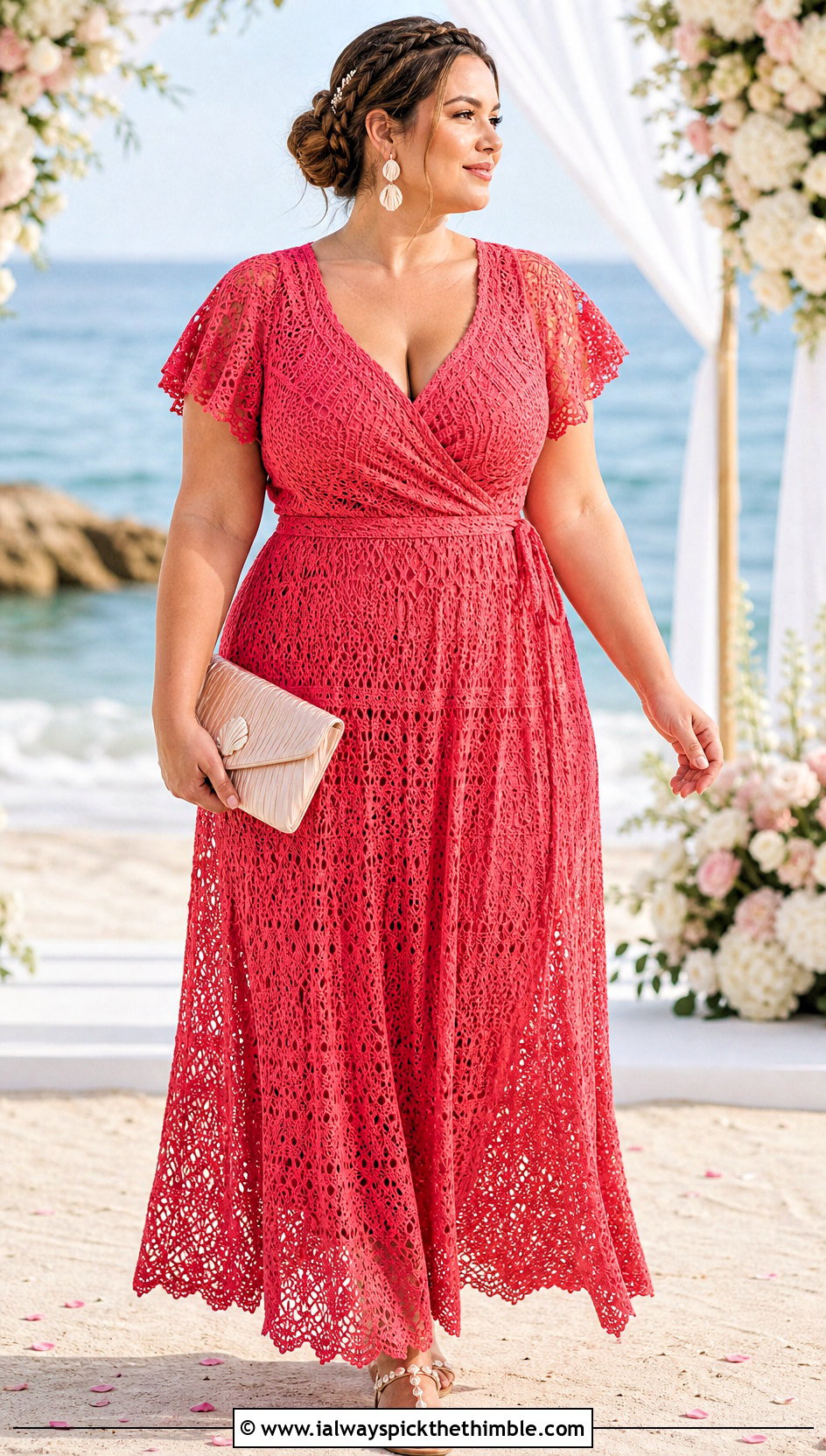 Crochet Wrap Beach Wedding Dress With Shell Sandals - 20 crochet beach wedding dress outfit ideas