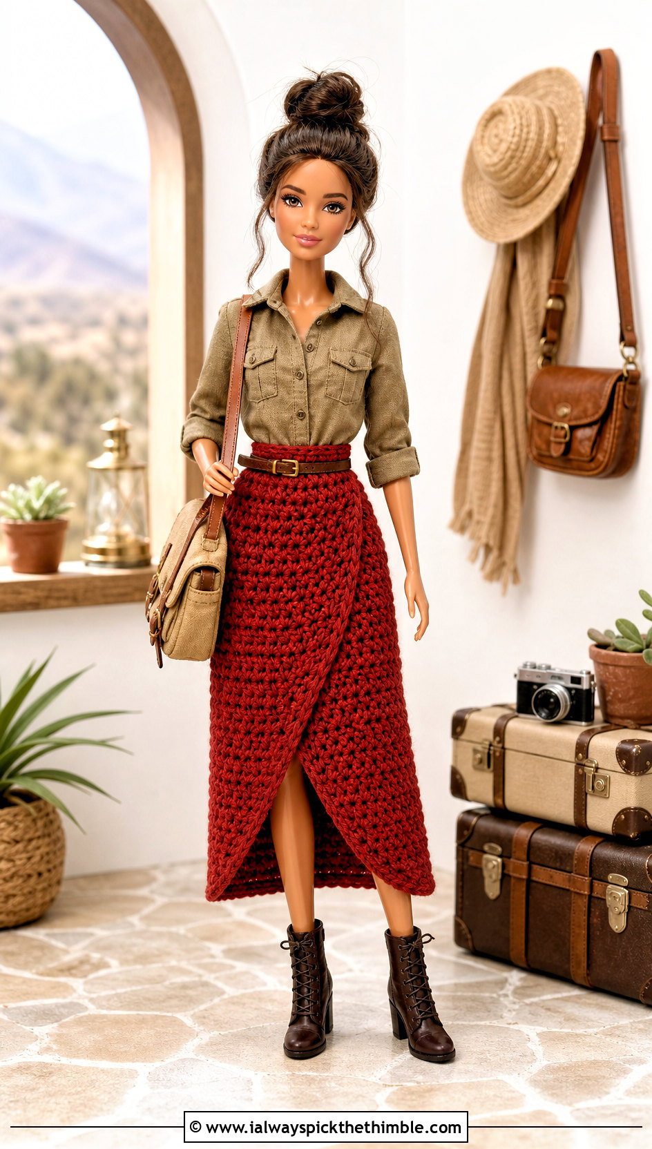 Crochet Wrap Doll Skirt With Utility Shirt - 15 Crochet Doll Skirts outfit ideas