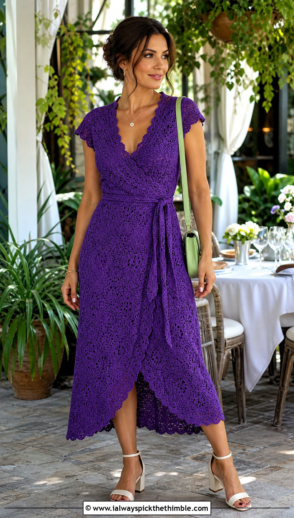 Crochet Wrap Dress With Block Heel Sandals - 25 crochet birthday dress outfit ideas