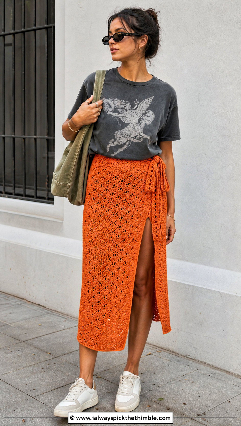 Crochet Wrap Skirt With Graphic T Shirt - 20 Boho Crochet Skirt outfit ideas