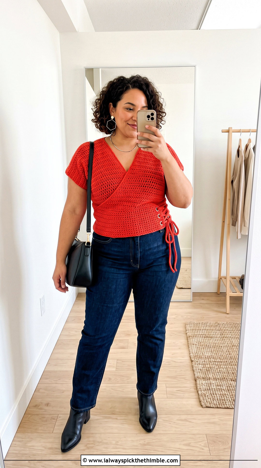 Crochet Wrap Top With Dark Wash Jeans - 20 crochet top for plus size women outfit ideas