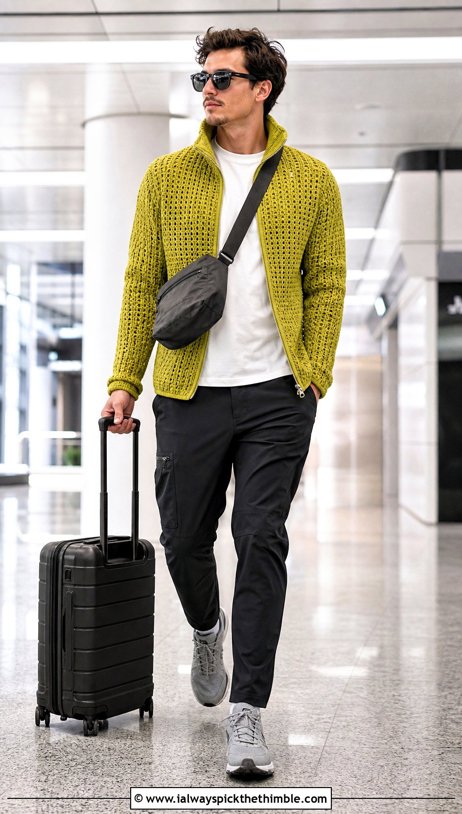 Crochet Zip Cardigan With Technical Pants - 20 Crochet Men Clothing and outfit ideas