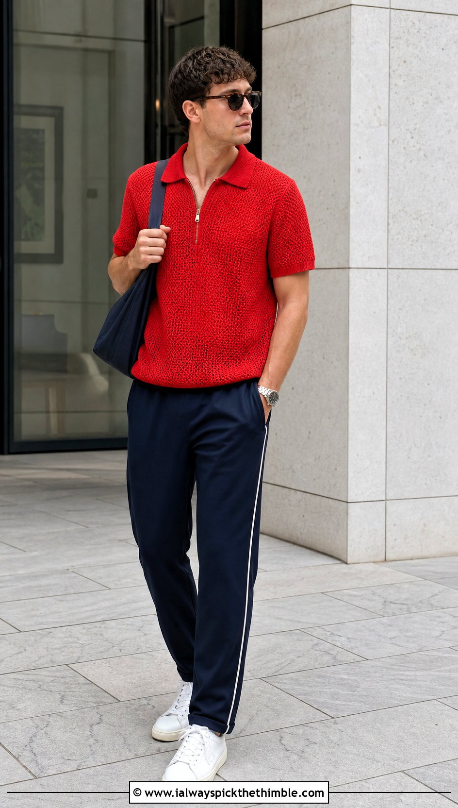 Crochet Zip Polo With Track Pants - 20 men crochet top outfit ideas