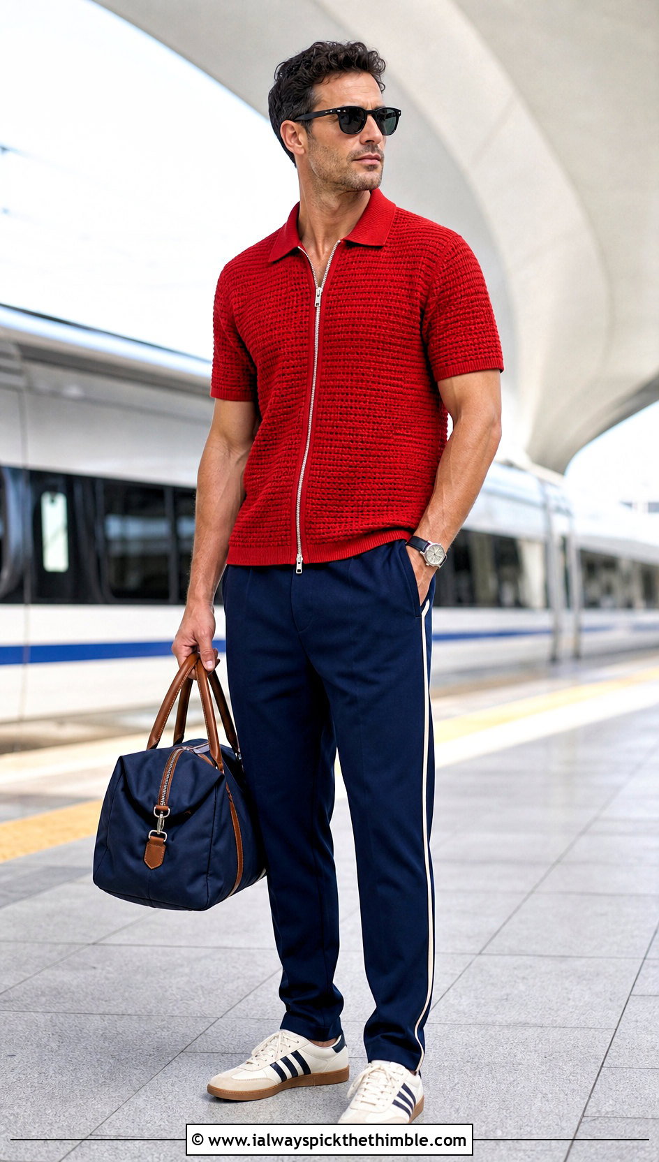 Crochet Zip Polo With Track Pants - 15 crochet tops for men outfit ideas