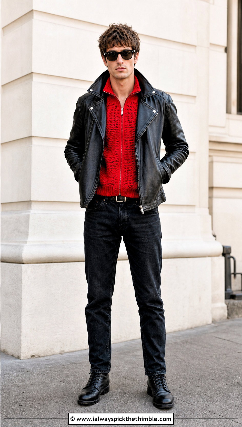 Crochet Zip Up Sweater With Biker Jacket And Dark Jeans - 25 men's crochet sweater ideas