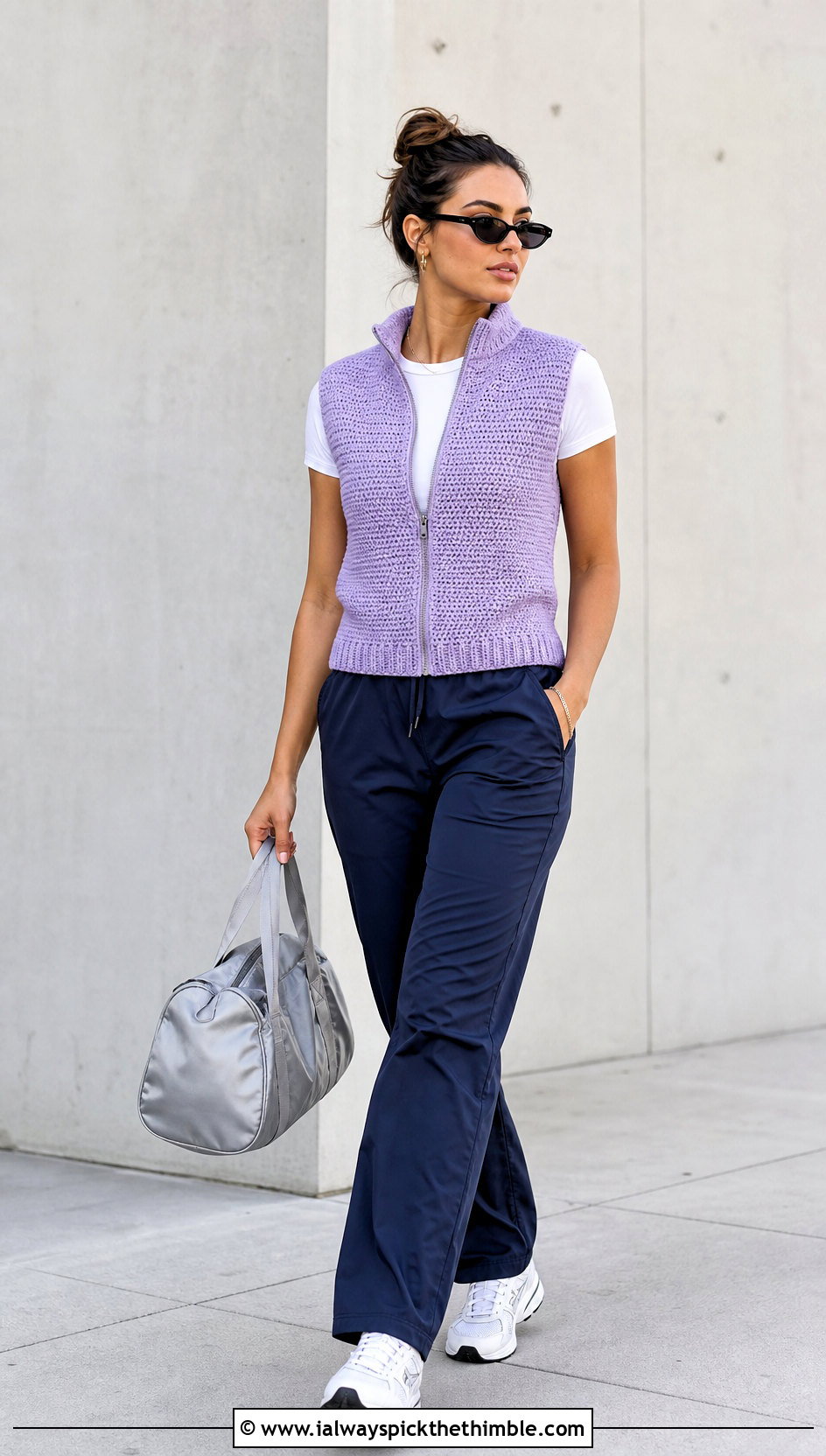 Crochet Zip Vest With Track Pants - 20 crochet workout clothes and outfit ideas