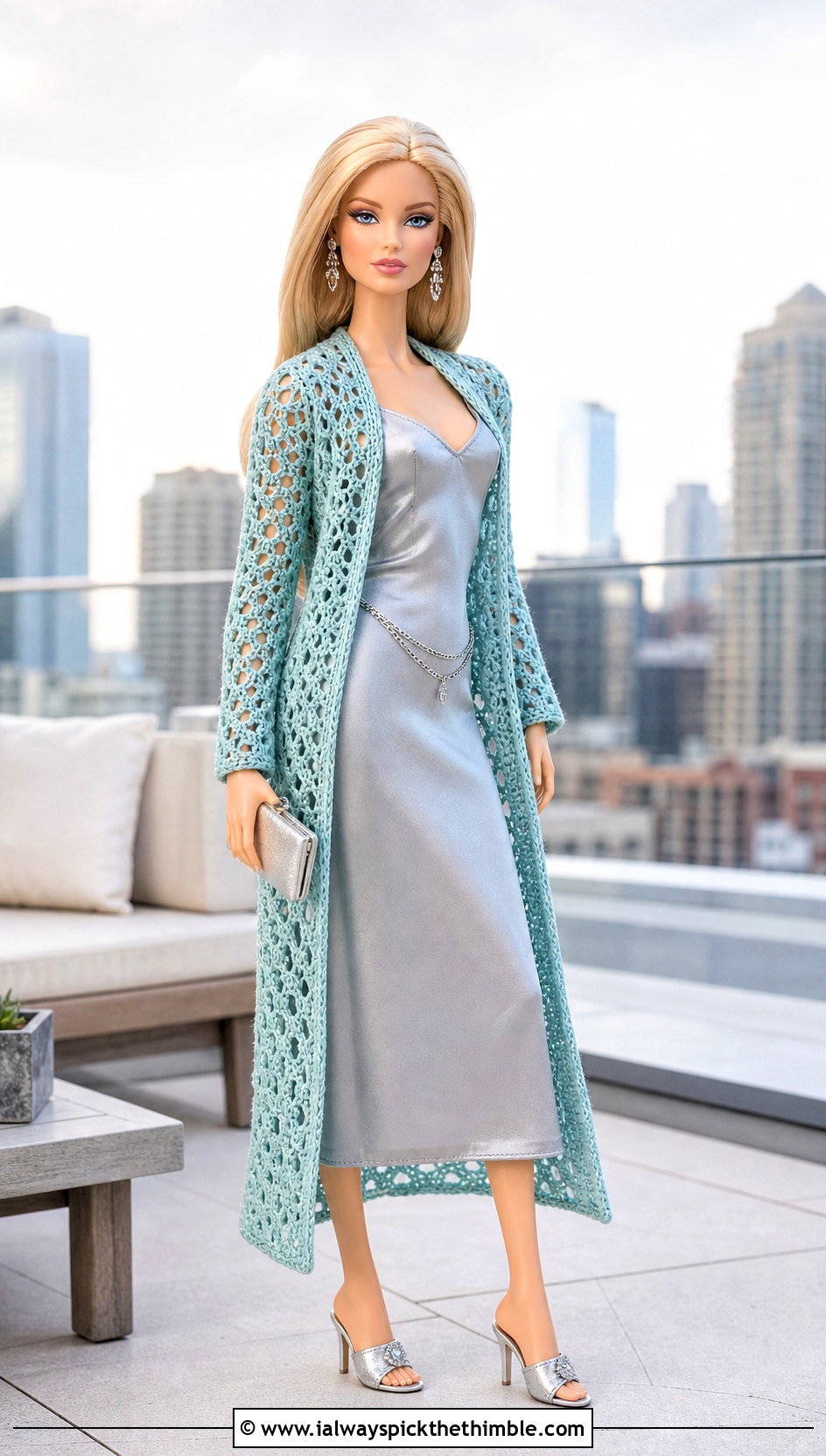 Crocheted Longline Duster Cardigan With Slip Dress - 20 Crocheted Barbie Clothes and outfit ideas