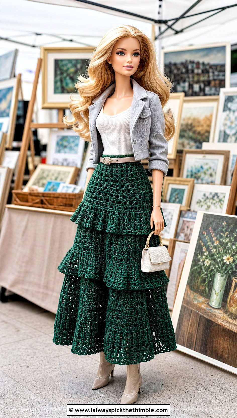 Crocheted Tiered Maxi Skirt With Cropped Jacket - 20 Crocheted Barbie Clothes and outfit ideas