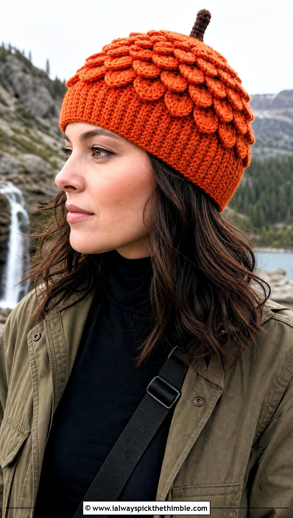 Crocodile Stitch Crochet Acorn Hat With Utility Jacket - 20 crochet acorn hat outfit ideas