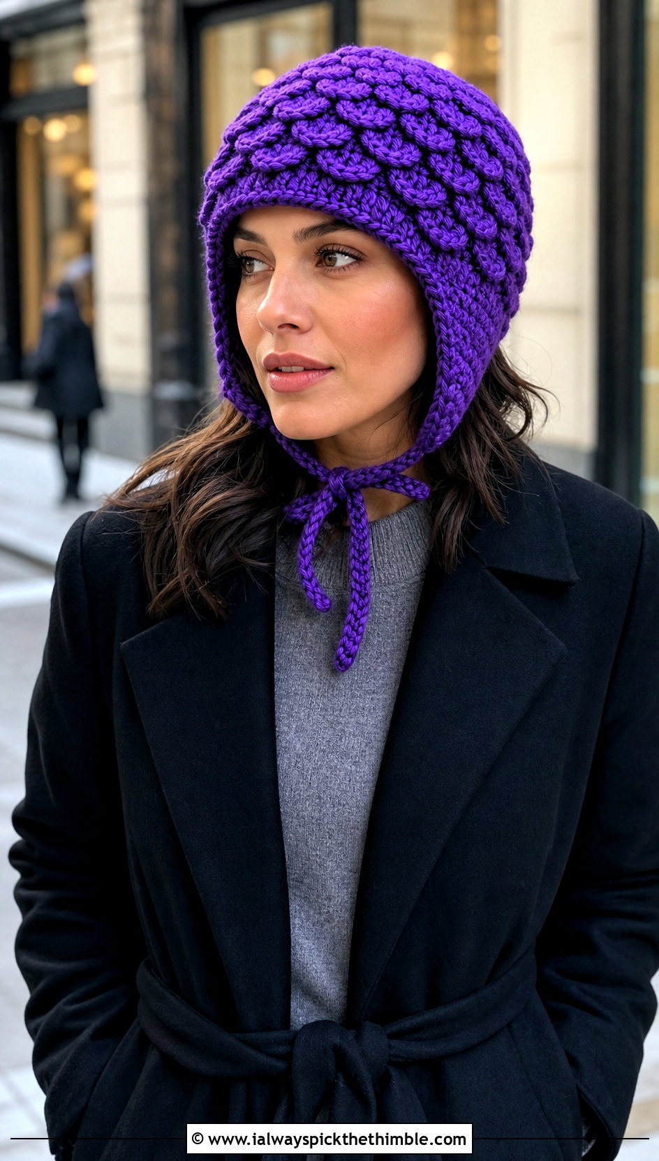 Crocodile Stitch Crochet Ear Flap Hat With Sweater Dress - 20 crochet adult ear flap hat outfit ideas