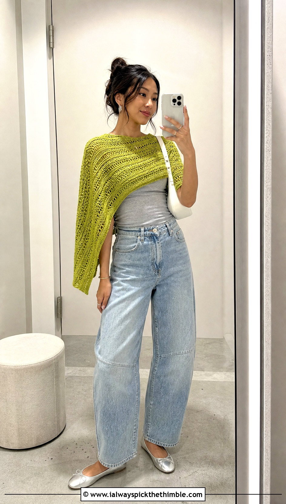 Cropped Asymmetrical Crochet Poncho With Barrel Jeans - 20 Asymmetrical Crochet Poncho outfit ideas
