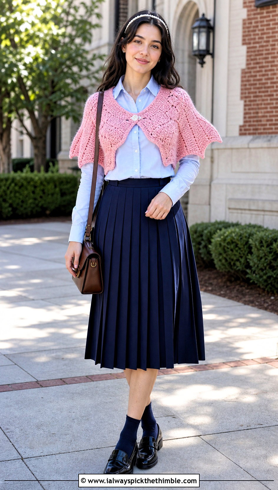 Cropped Bat Wing Shoulder Shawl With Pleated Skirt - 20 bat wing crochet shawl outfit ideas