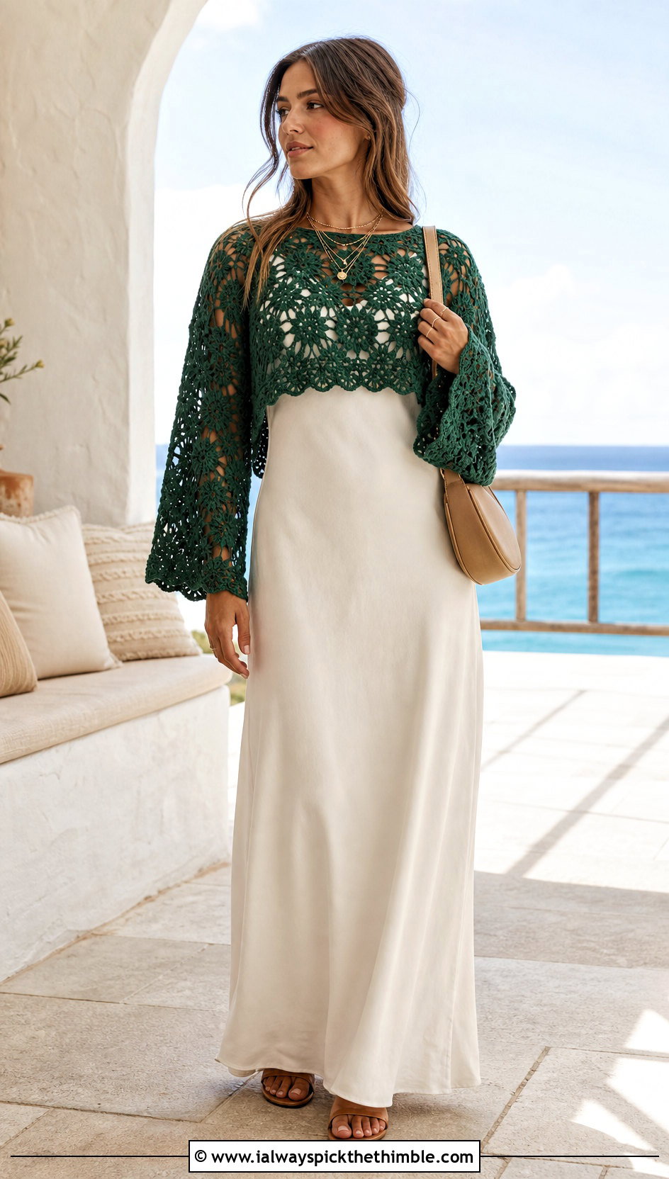 Cropped Bell Sleeve Granny Jumper With Maxi Dress - 20 Crochet Granny Jumper outfit ideas
