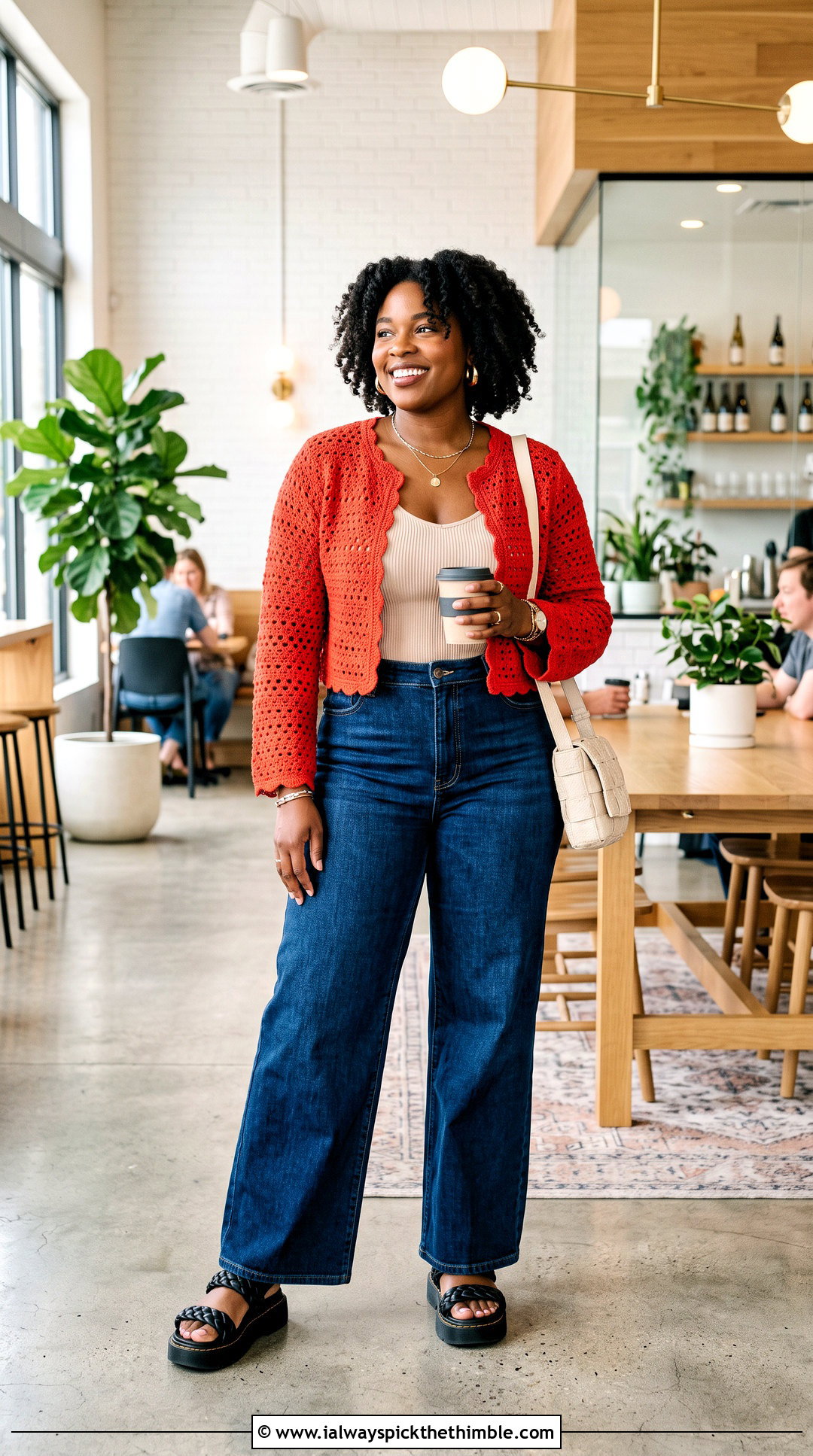 Cropped Boho Crochet Cardigan With Wide Leg Jeans - 25 crochet boho cardigan outfit ideas