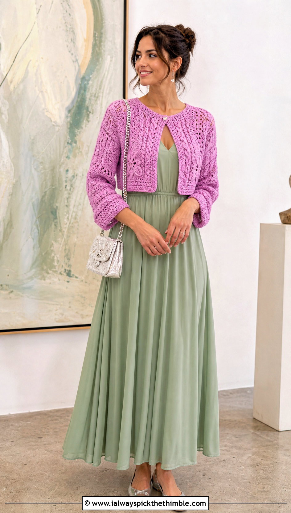Cropped Bolero Crochet Folklore Cardigan With Maxi Dress - 25 crochet folklore cardigan outfit ideas