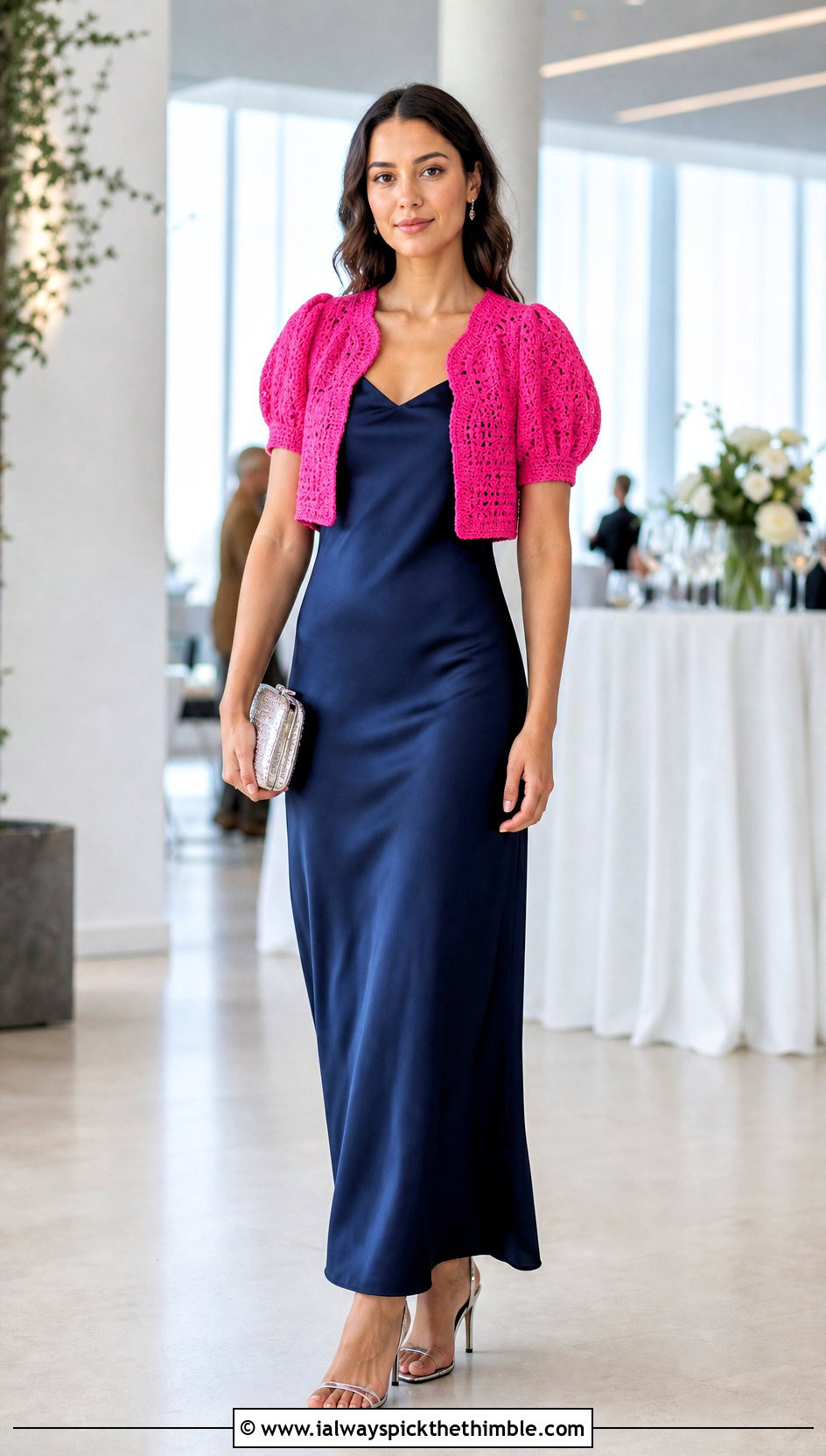 Cropped Bolero Puff Sleeve Cardigan With Slip Dress - 20 Crochet Puffy Sleeves Cardigan outfit ideas