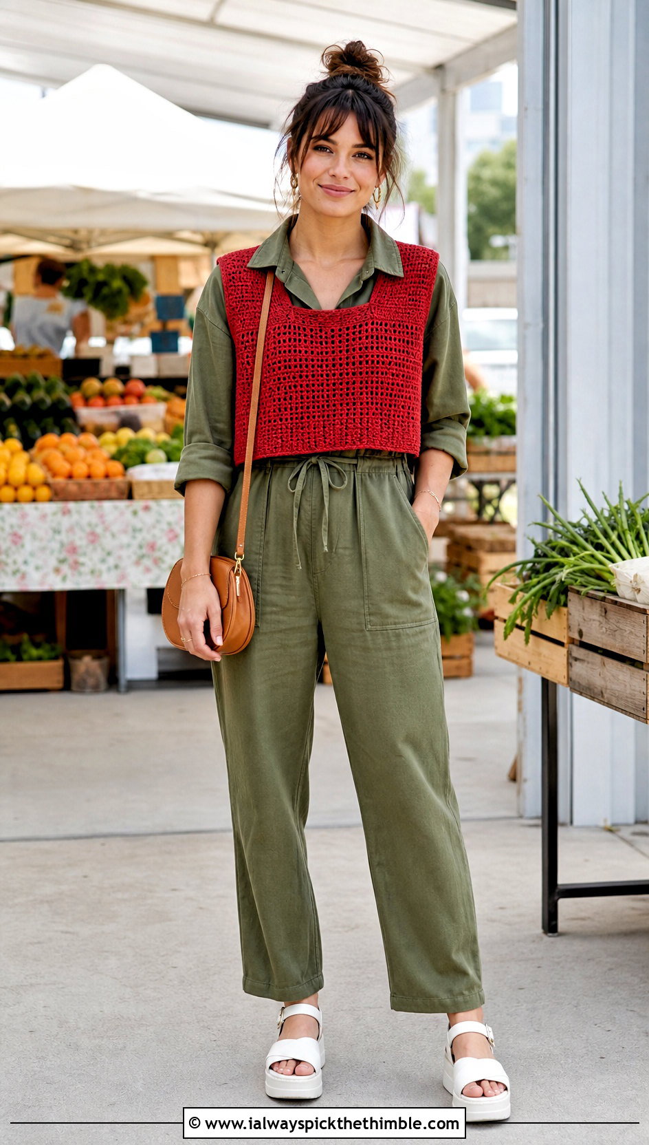 Cropped Boxy Crochet Vest With Utility Jumpsuit - 20 Easy Crochet Vest For Beginners outfit ideas