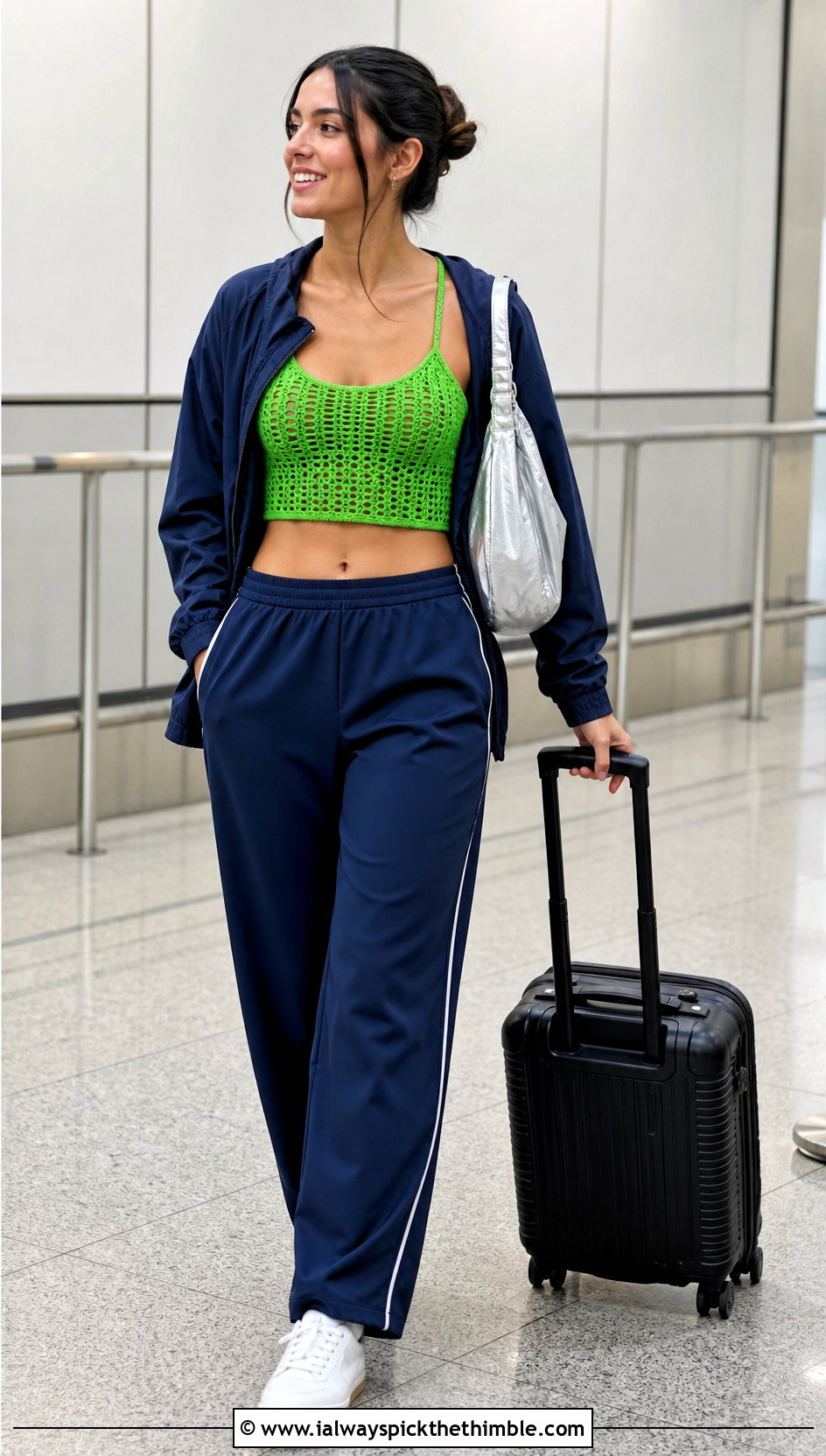 Cropped Crochet Cami With Track Pants - 20 Crochet Cami outfit ideas