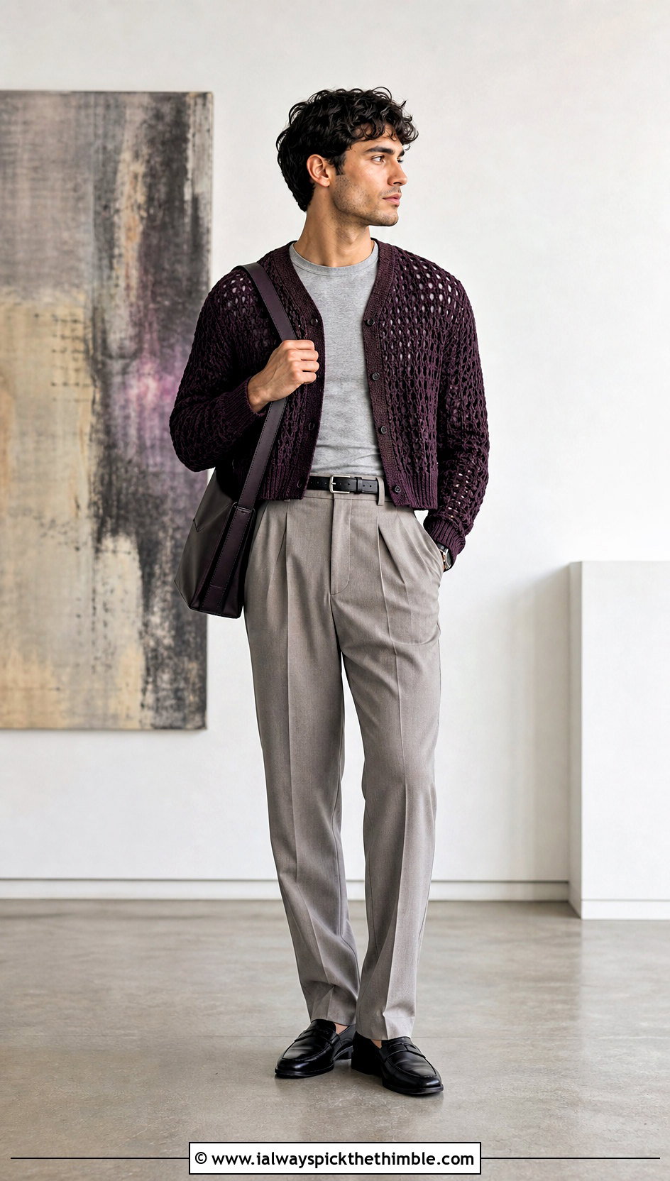 Cropped Crochet Cardigan With Pleated Trousers - 25 mens crochet cardigan outfit ideas
