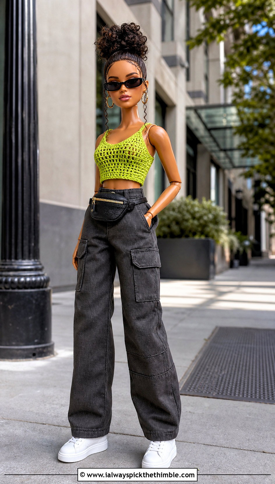 Cropped Crochet Doll Tank Shirt With Cargo Pants - 25 crochet doll shirt outfit ideas