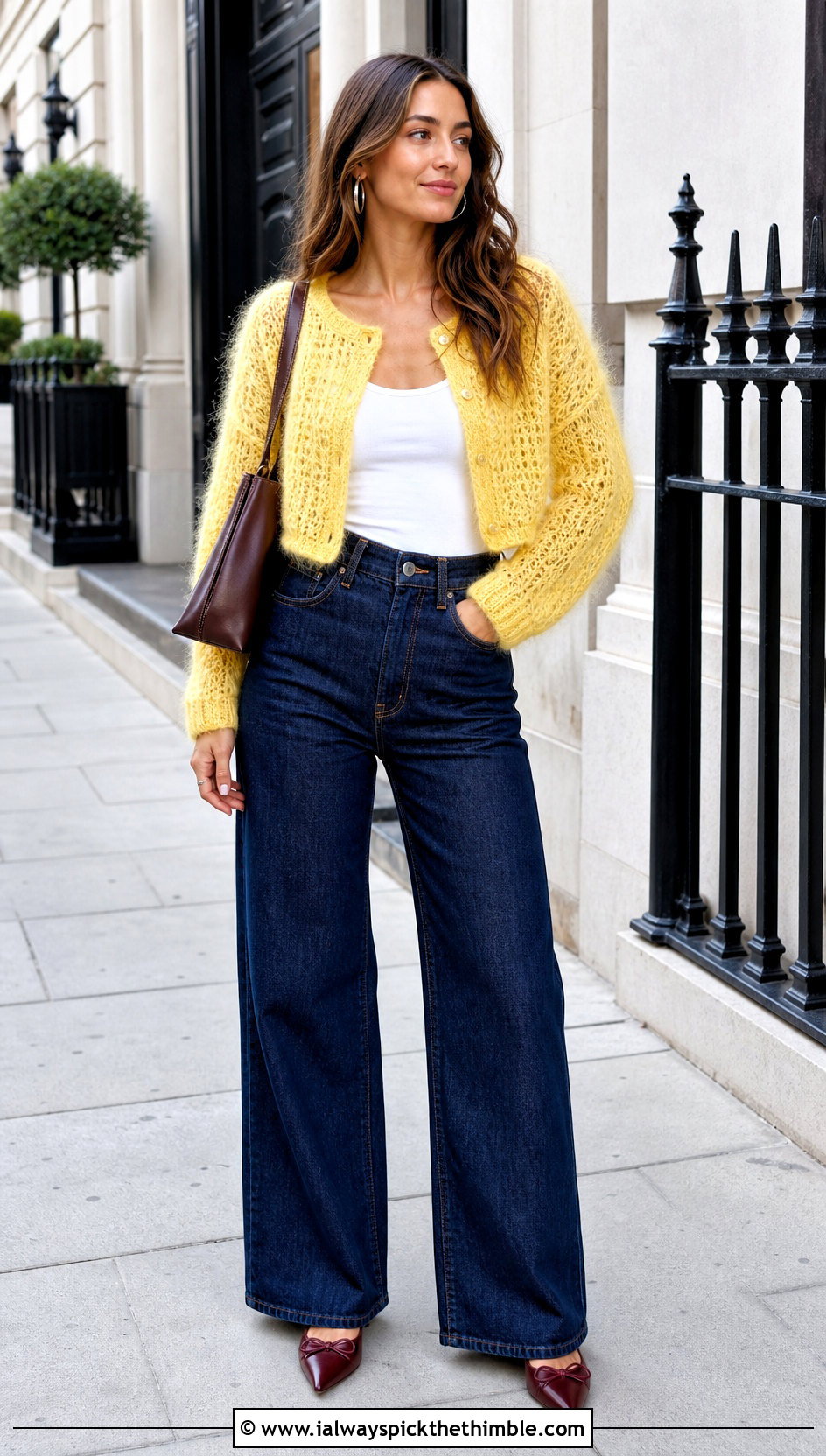 Cropped Crochet Mohair Cardigan With Wide Leg Jeans - 25 crochet mohair cardigan outfit ideas