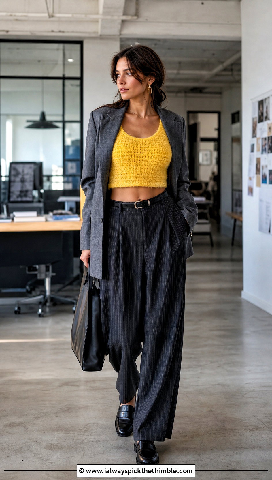 Cropped Crochet Mohair Tank Top With Pinstripe Trousers - 20 Crochet Mohair Tank Top outfit ideas