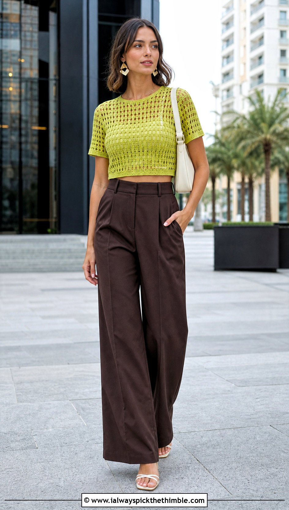 Cropped Crochet T Shirt With High Waisted Trousers - 25 crochet t shirt outfit ideas