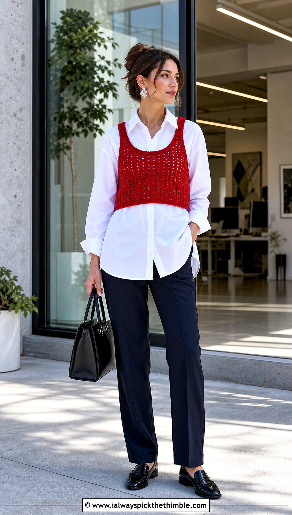 Cropped Crochet Tank Top Over White Shirt - 20 crochet tank tops for women outfit ideas
