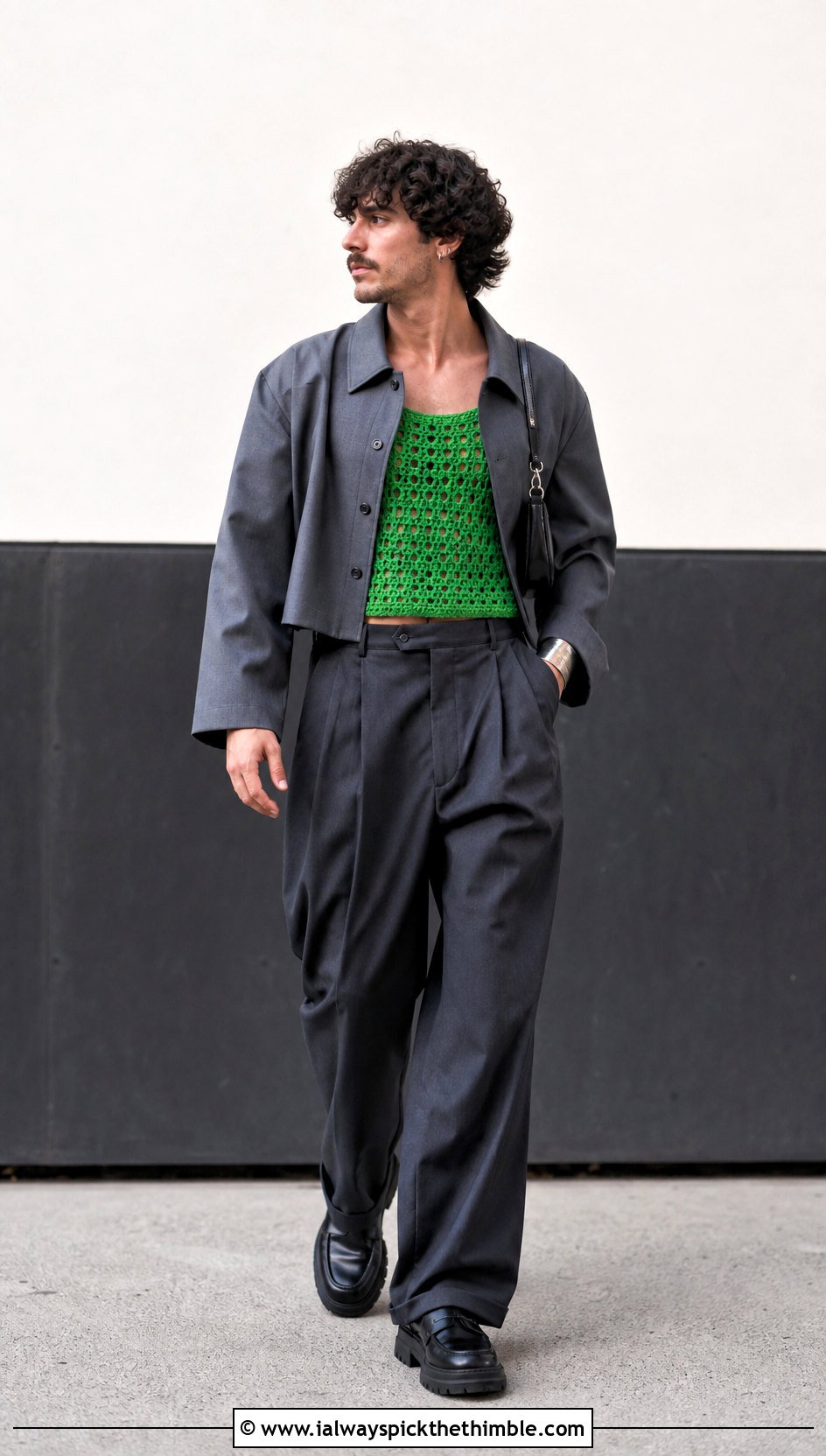 Cropped Crochet Tank Top With High Waisted Trousers - 20 Mens Crochet Tank Top outfit ideas