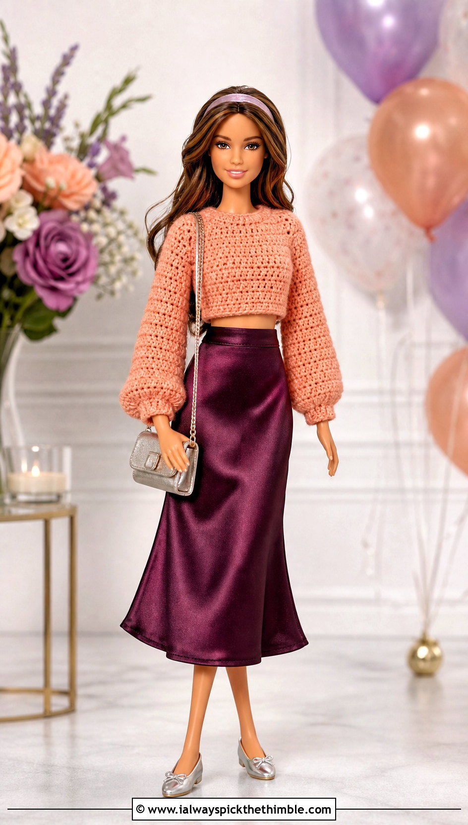 Cropped Crochet Toy Sweater With Satin Skirt - 20 Crochet Sweater For Toy outfit ideas