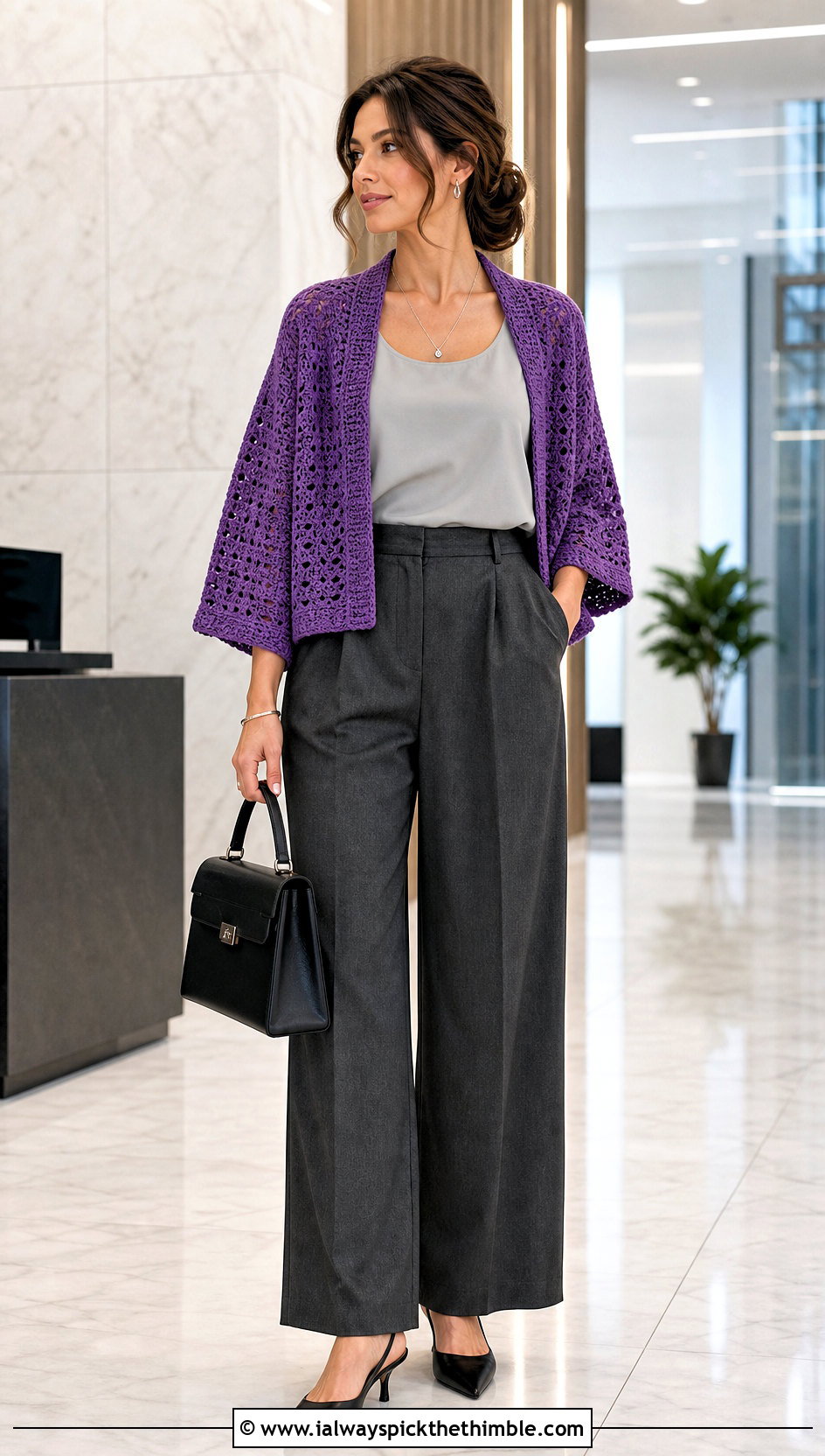 Cropped Crocheted Kimono With Wide Leg Trousers - 20 Crocheted Kimono outfit ideas