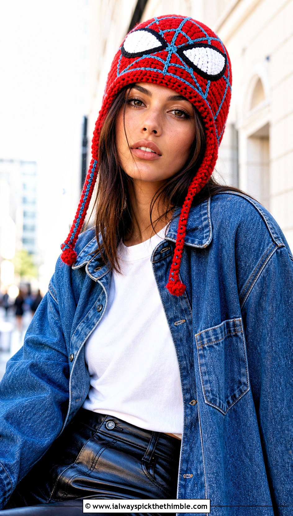 Cropped Earflap Crochet Mayday Parker Beanie With Leather Pants - 15 Crochet Mayday Parker Beanie outfit ideas