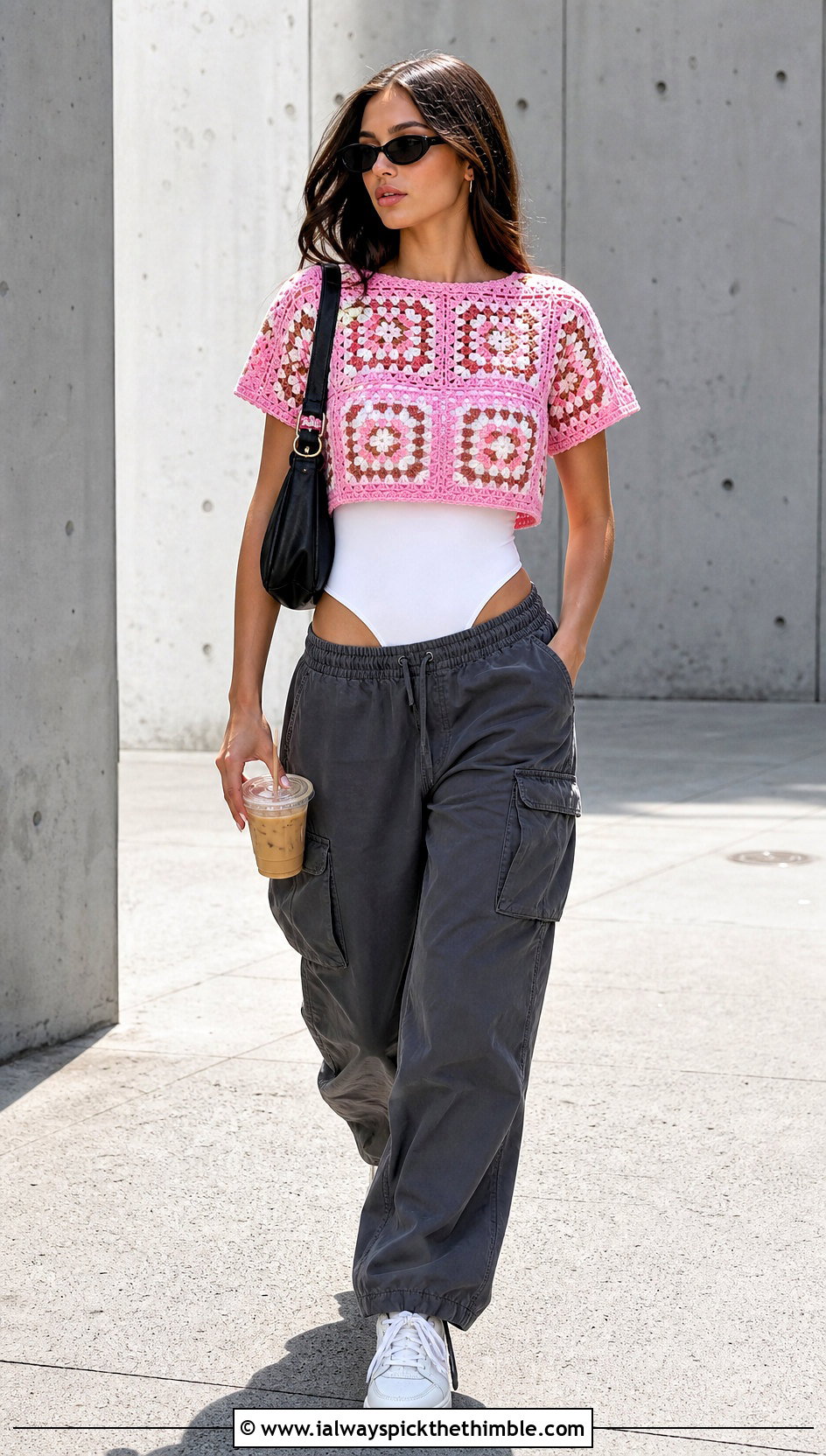 Cropped Granny Square Blouse With Cargo Pants - 25 Granny Square Blouse outfit ideas