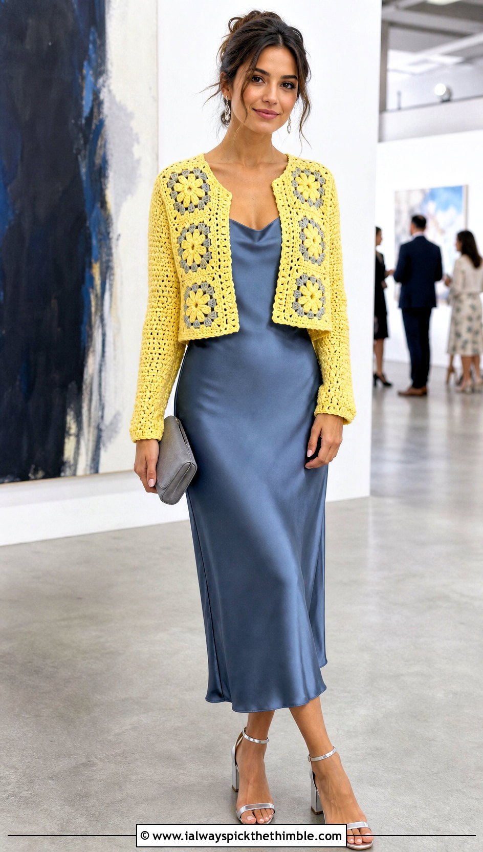 Cropped Granny Square Cardigan With Satin Slip Dress - 25 granny square clothes and outfit ideas