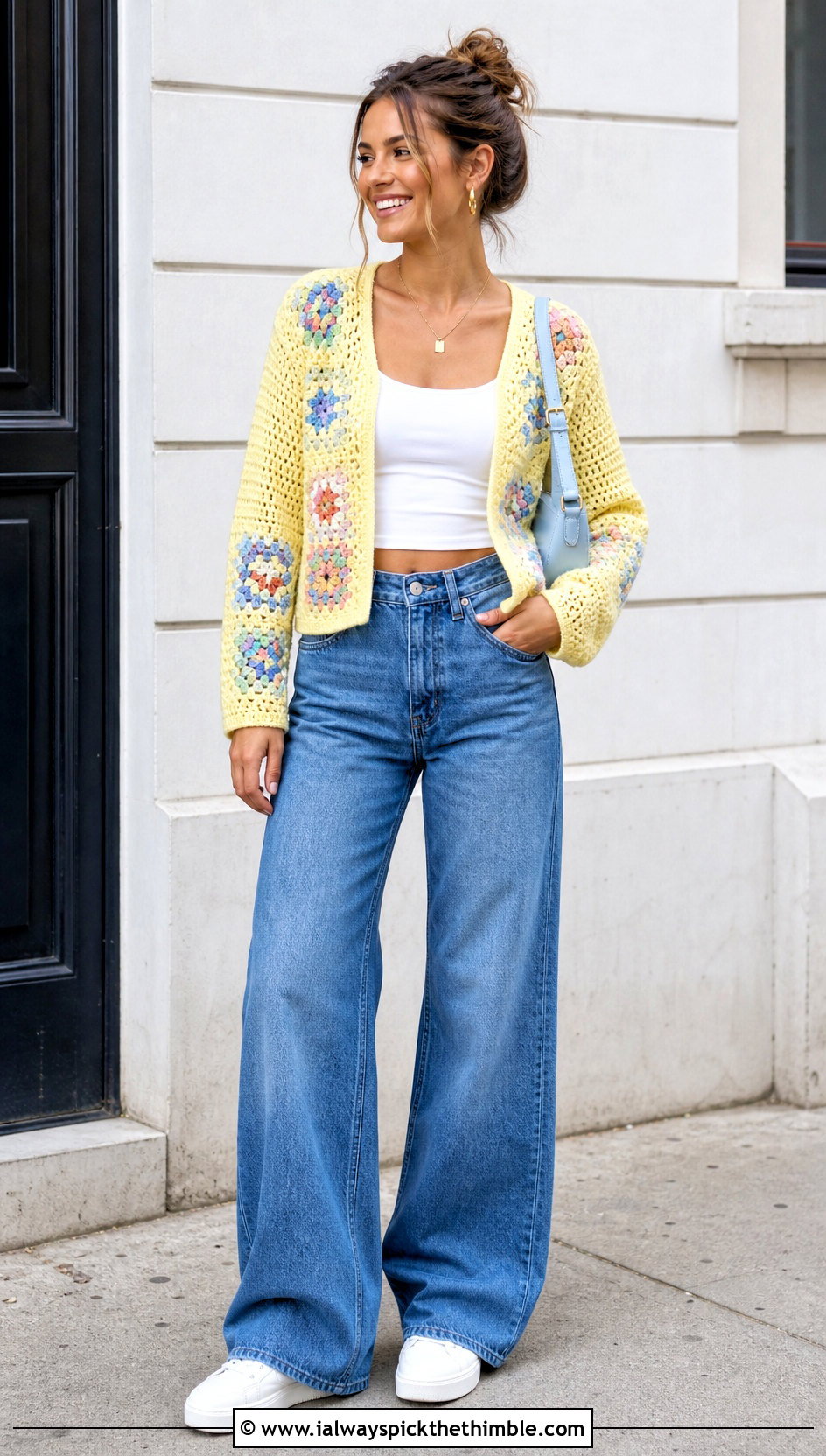 Cropped Granny Square Cardigan With Wide Leg Jeans - 15 Granny Square Cardigan Sweaters & Cardigans outfit ideas