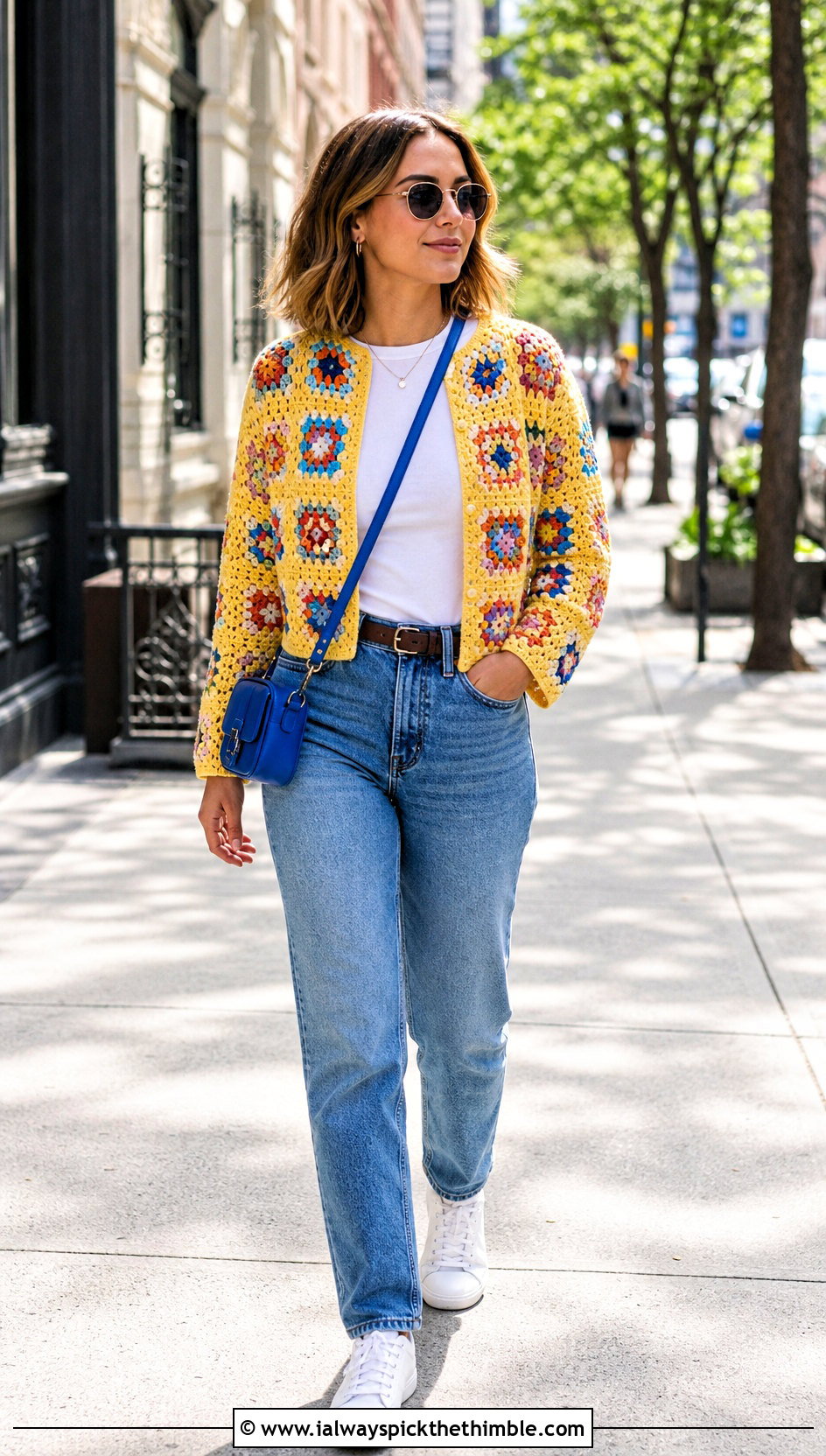 Cropped Granny Square Jacket With Straight Leg Jeans - 25 granny square jacket outfit ideas