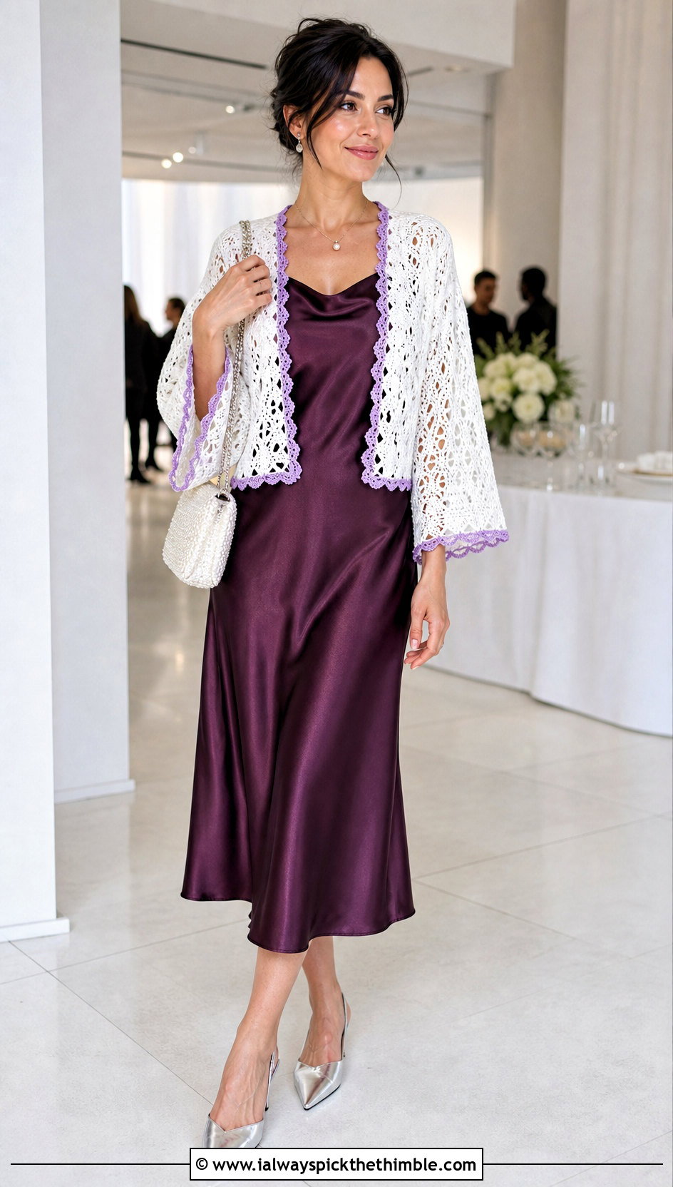 Cropped Haori White Crochet Kimono With Satin Slip Dress - 15 White Crochet Kimono outfit ideas