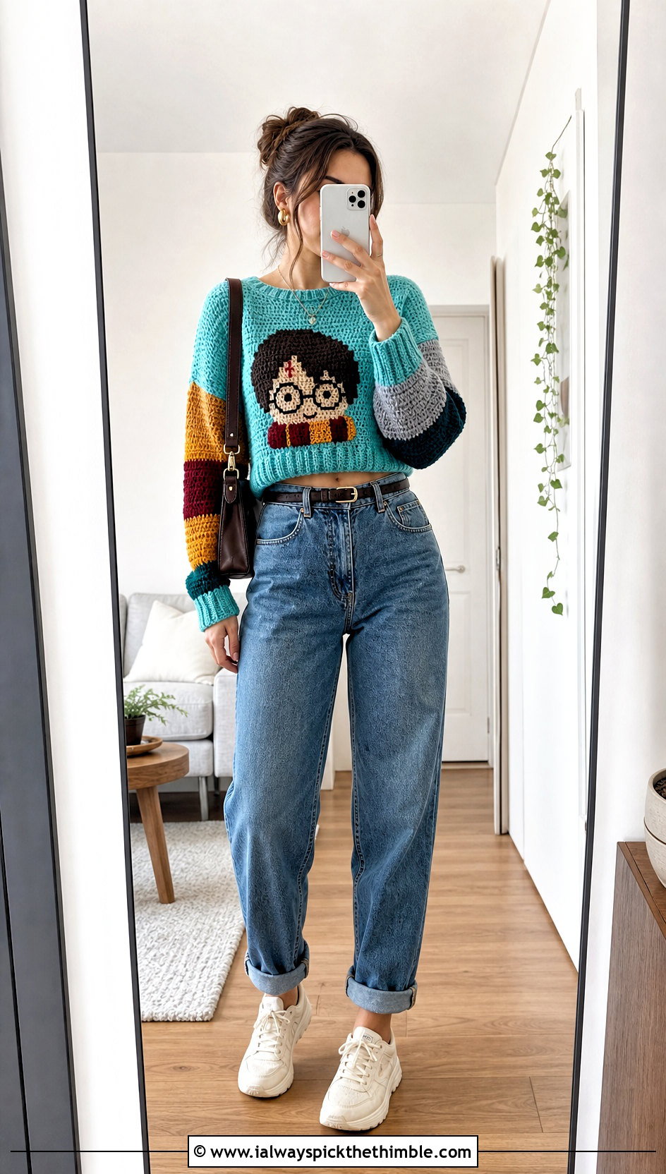 Cropped House Color Crochet Harry Potter Sweater With Mom Jeans - 25 crochet harry potter sweater outfit ideas