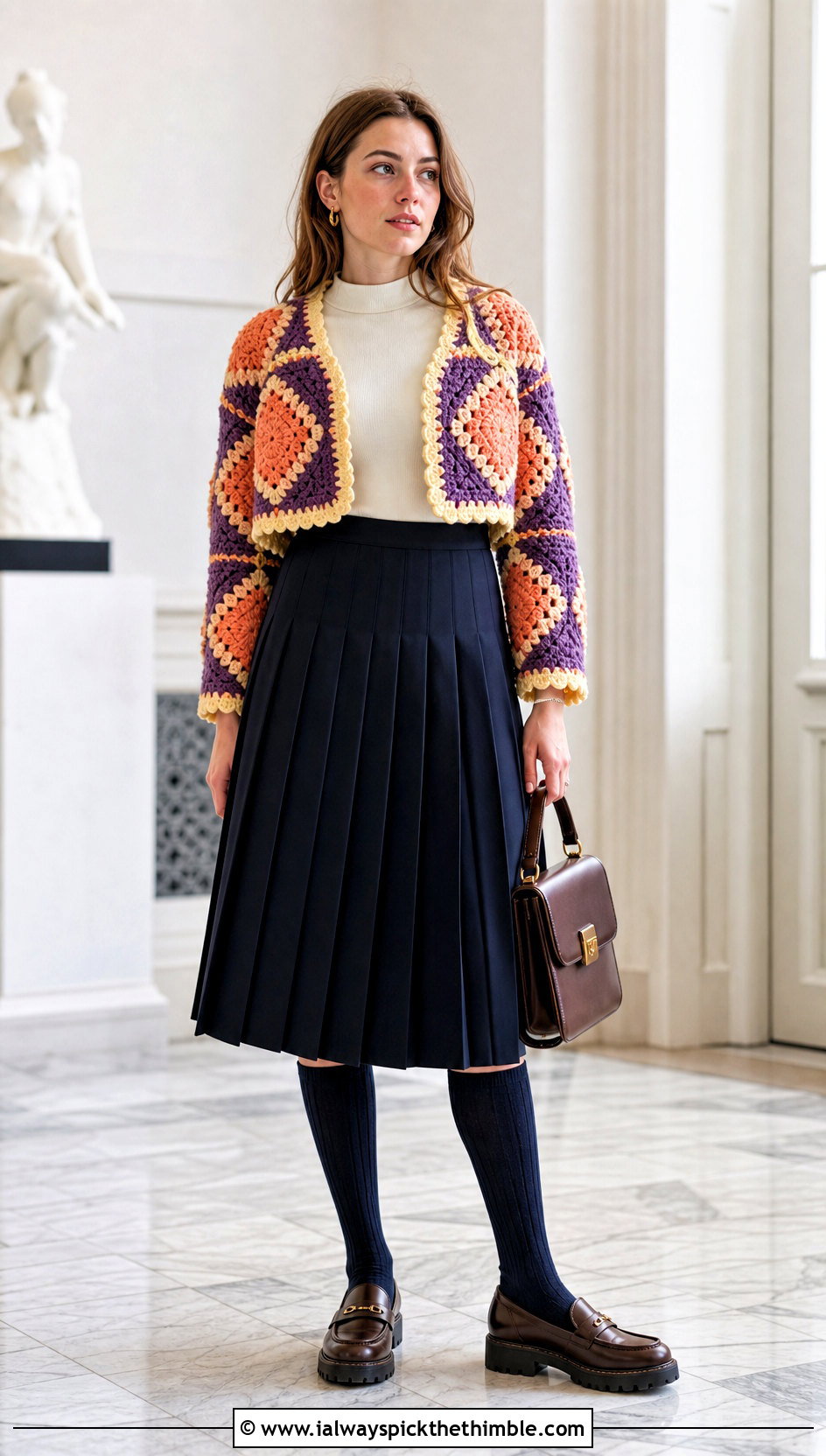 Cropped Howl Crochet Coat With Pleated Skirt - 20 howl crochet coat outfit ideas